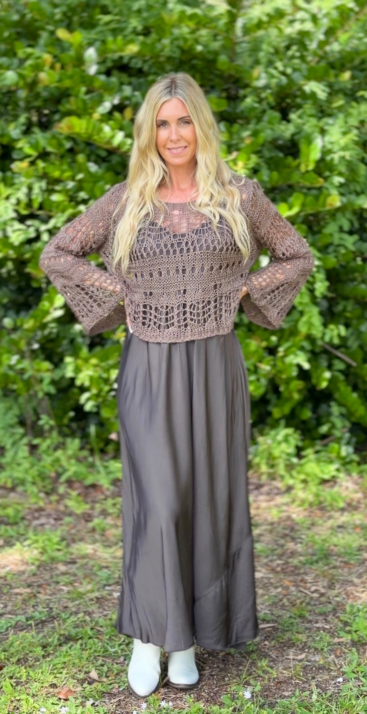 Cori Crochet Top- White/Chocolate