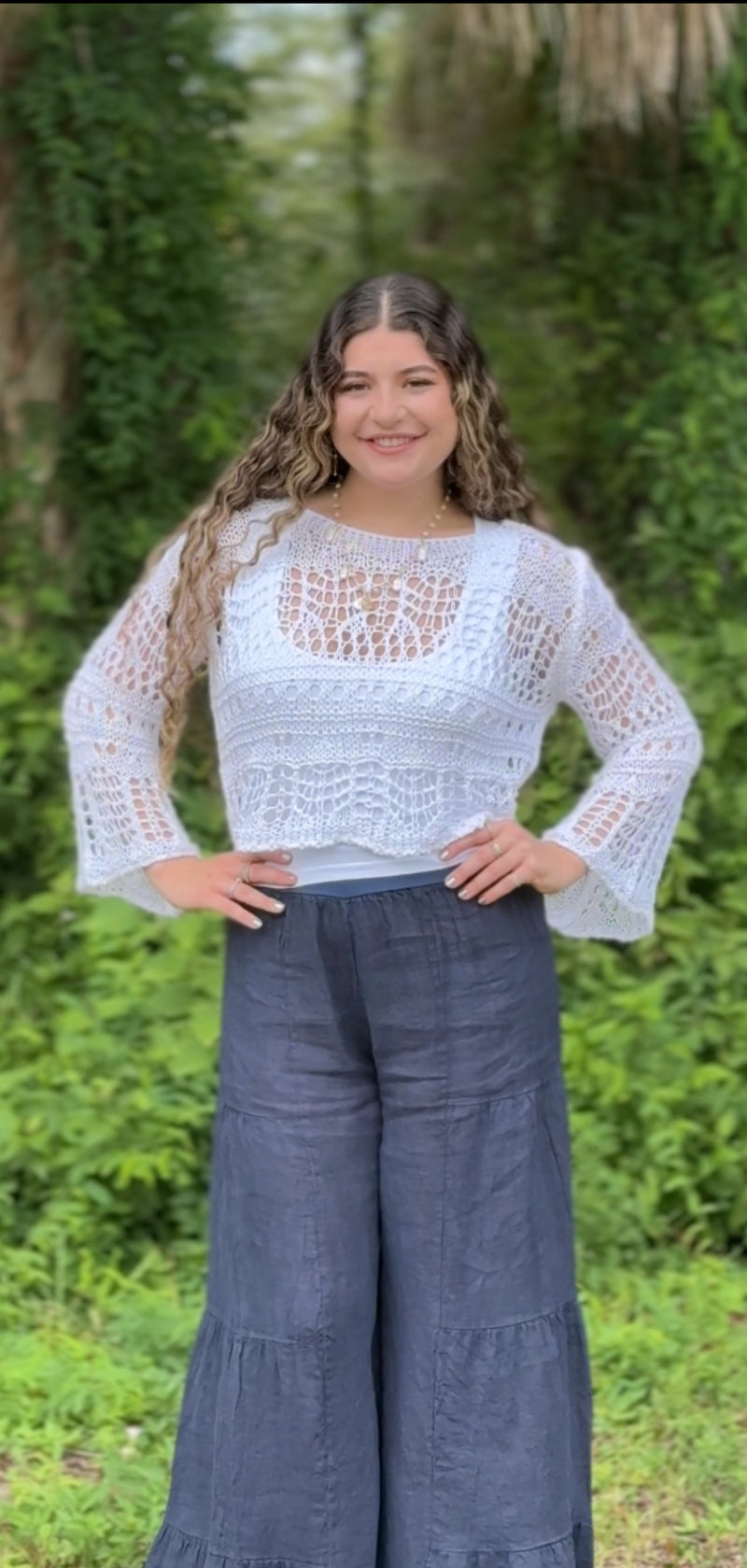 Cori Crochet Top- White/Chocolate