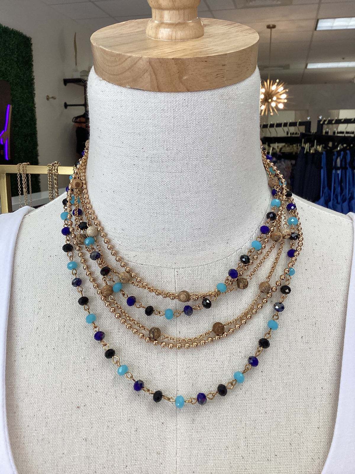 Blue/Black Gem Gold Layered - Necklace
