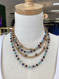Blue/Black Gem Gold Layered - Necklace