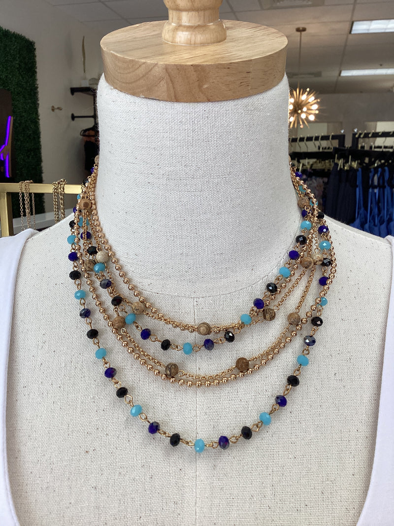 Blue/Black Gem Gold Layered - Necklace