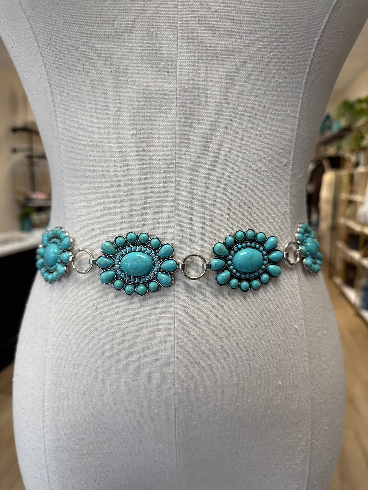 Turquoise Flora Chain Belt