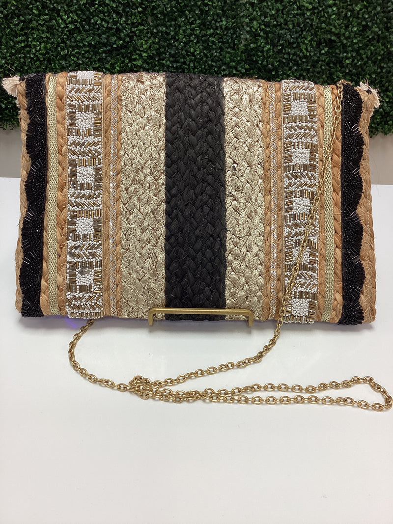 Purse-Woven Black/Gold Detail