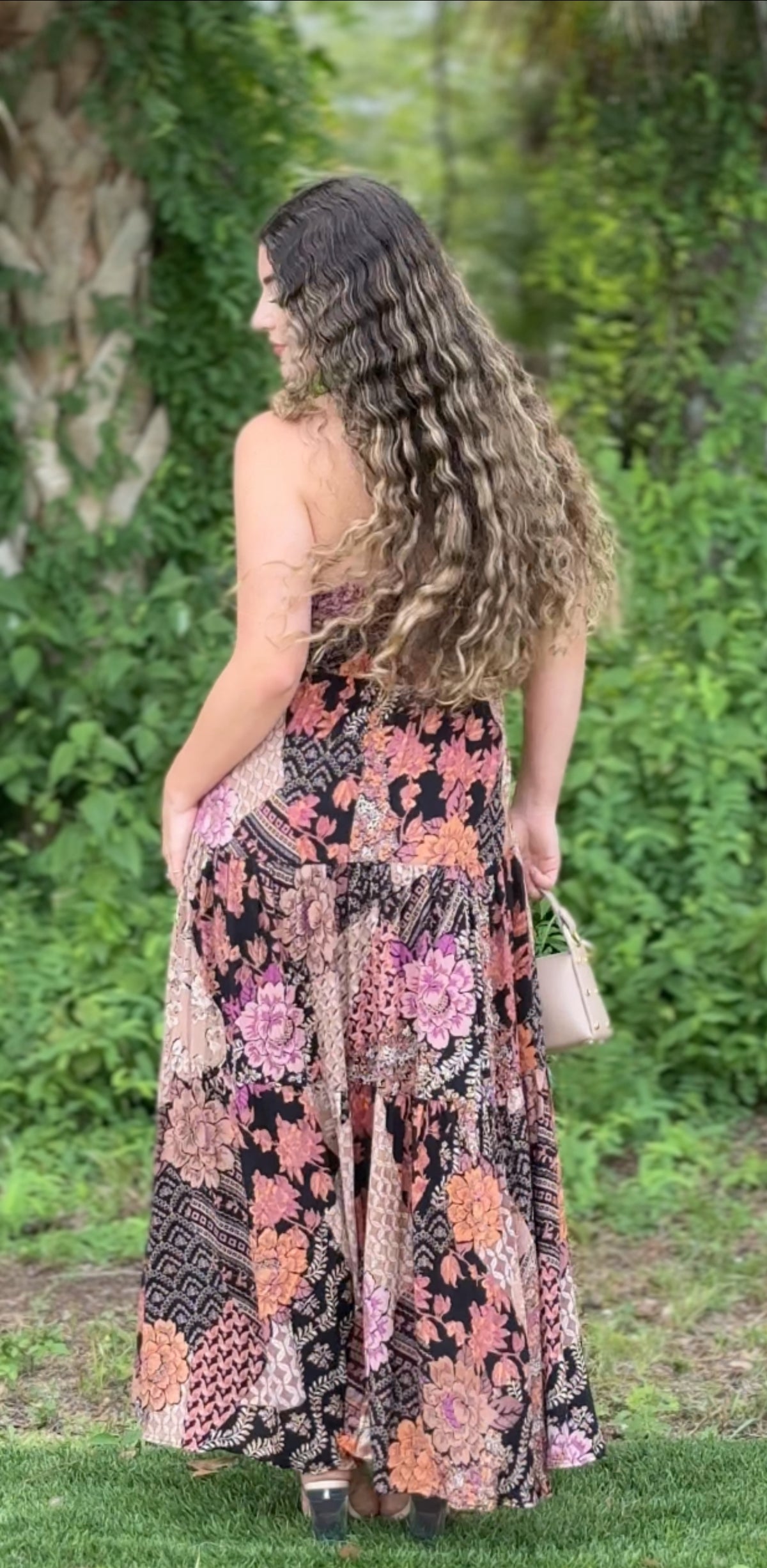 Cutout Dress Maxi Dress Autumn Clasi Women's Autumn Dress With Bow Tie Belt, Leaf Floral Patchwork Cutout Dress Maxi Dress Autumn Clasi Women's Autumn Dress With Bow Tie Belt, Leaf Floral Patchwork