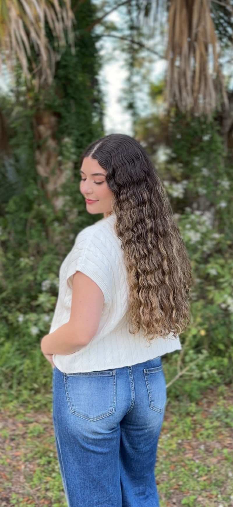 Megan Cable Knit Top- Teal/Ivory