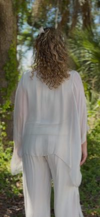 Vita Silk Blouse- Cream/Tiffany