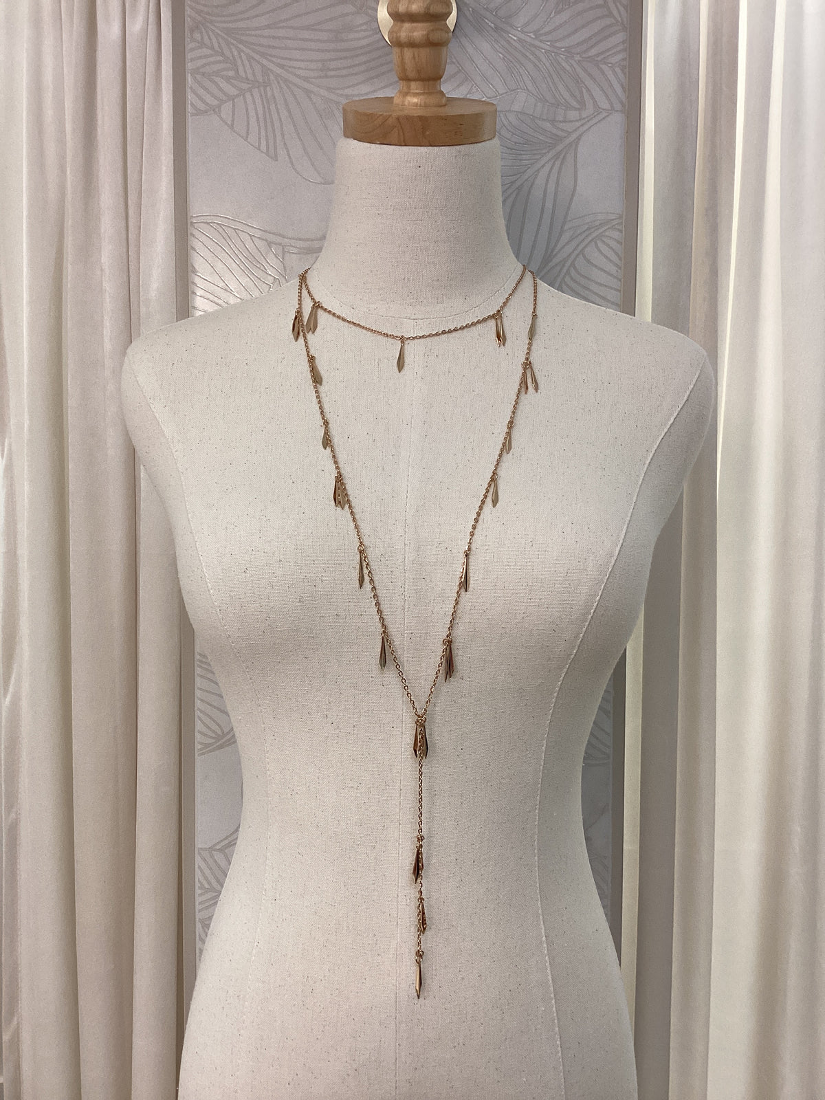 Fringe Layered Lariat - Gold Necklace