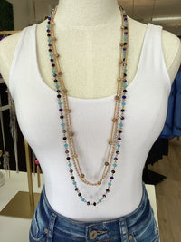 Blue/Black Gem Gold Layered - Necklace