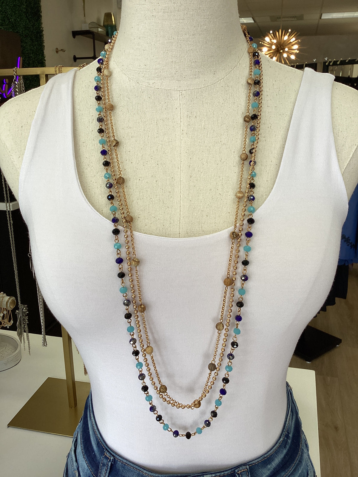 Blue/Black Gem Gold Layered - Necklace