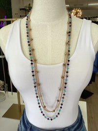 Blue/Black Gem Gold Layered - Necklace