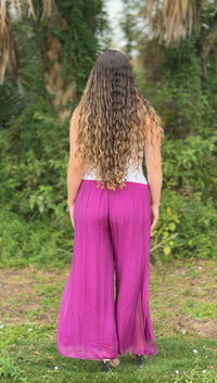 Mira Silk Pants-Magenta/Black