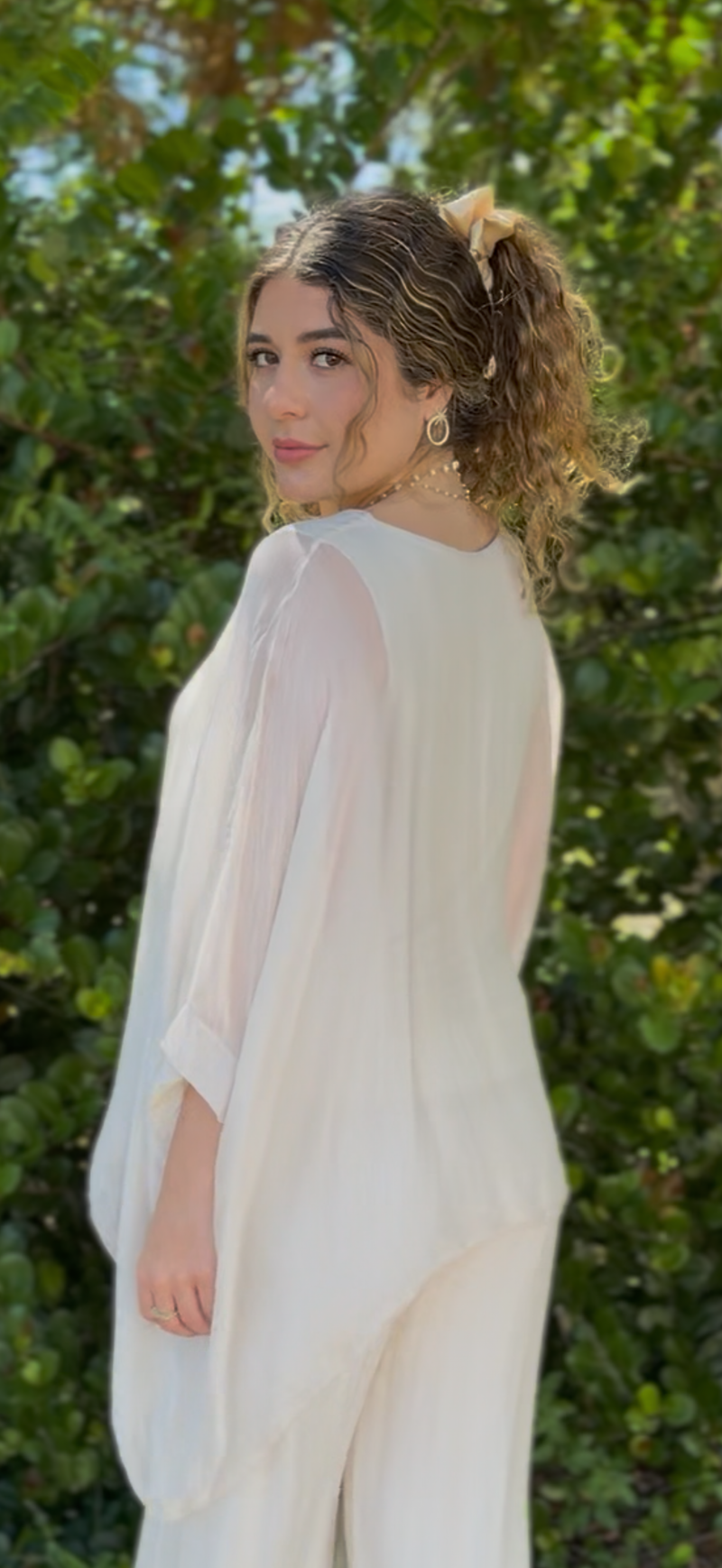 Vita Silk Blouse- Cream/Tiffany