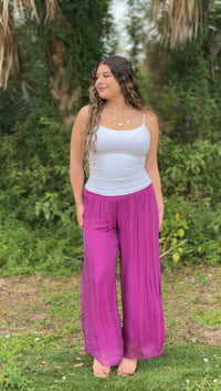 Mira Silk Pants-Magenta/Black