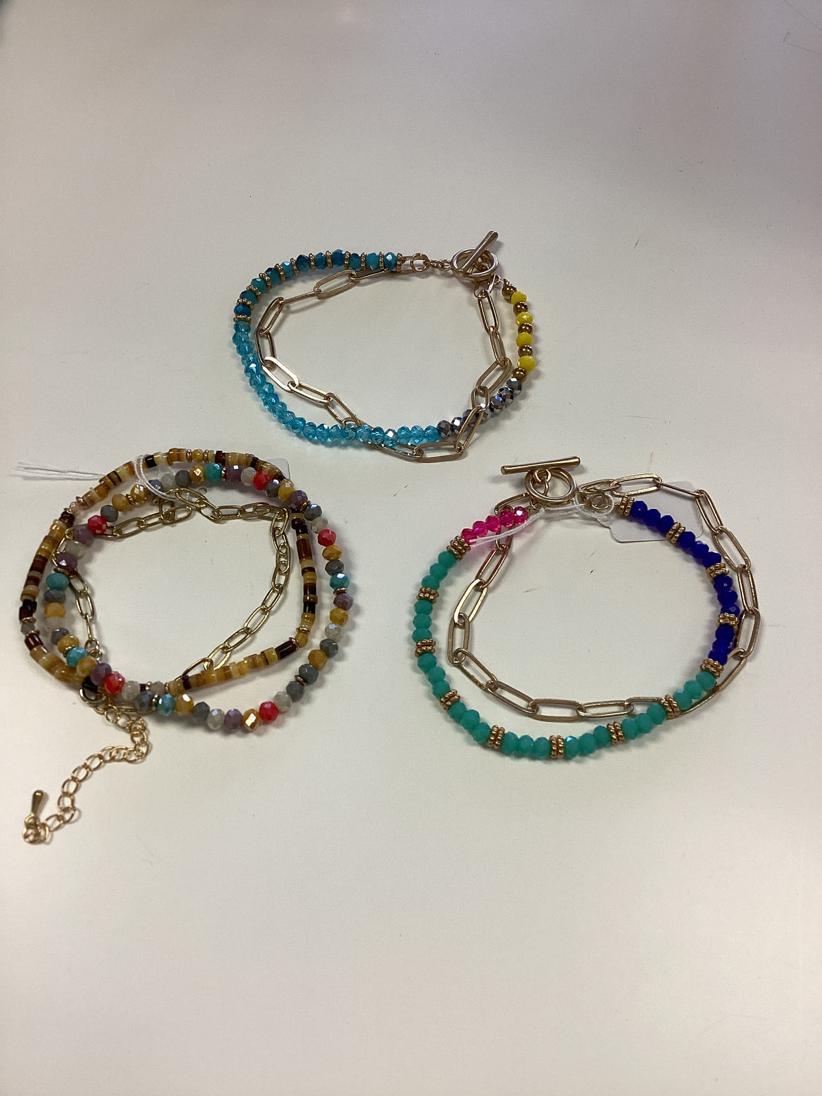Bracelets-multi colored beads/chain