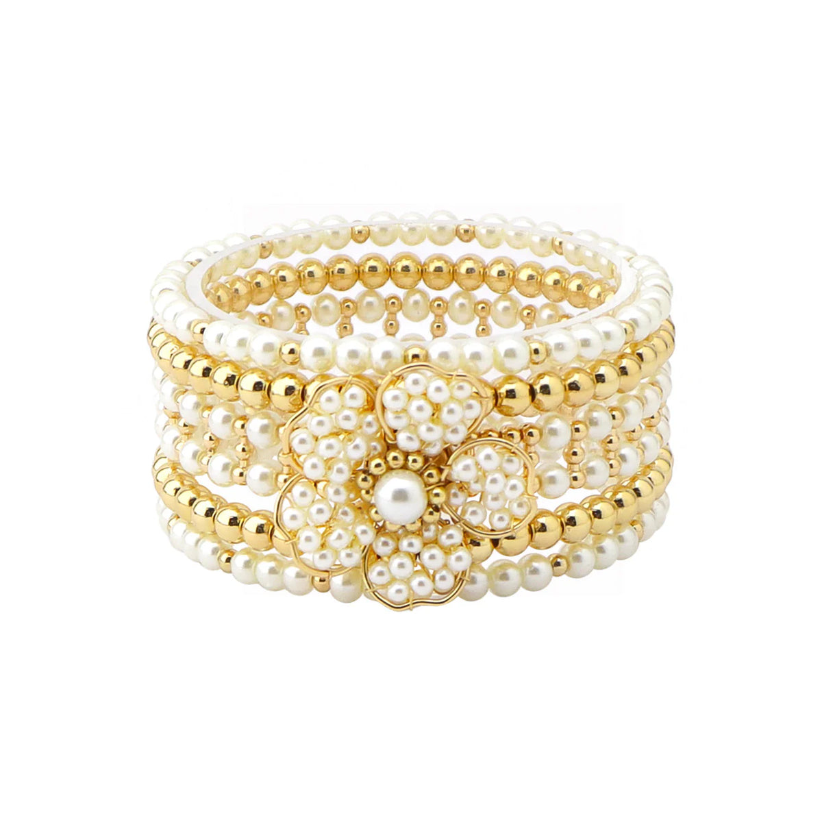 Pearl Flower Stack - Bracelets