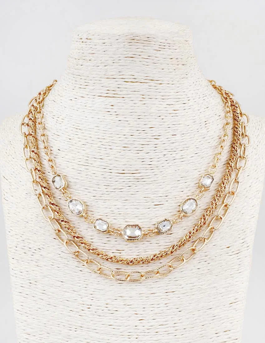 Layered Crystal Gold Necklace