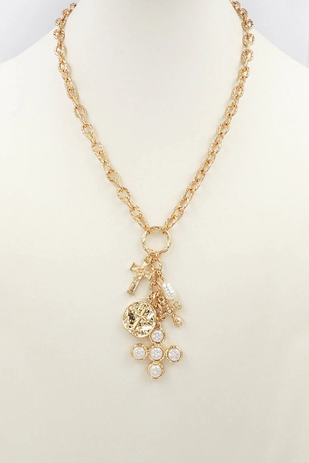 Pearl and Cross Charm Necklace