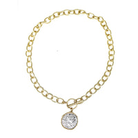 Gold Chain Necklace with Hammered CoinGold/Silver