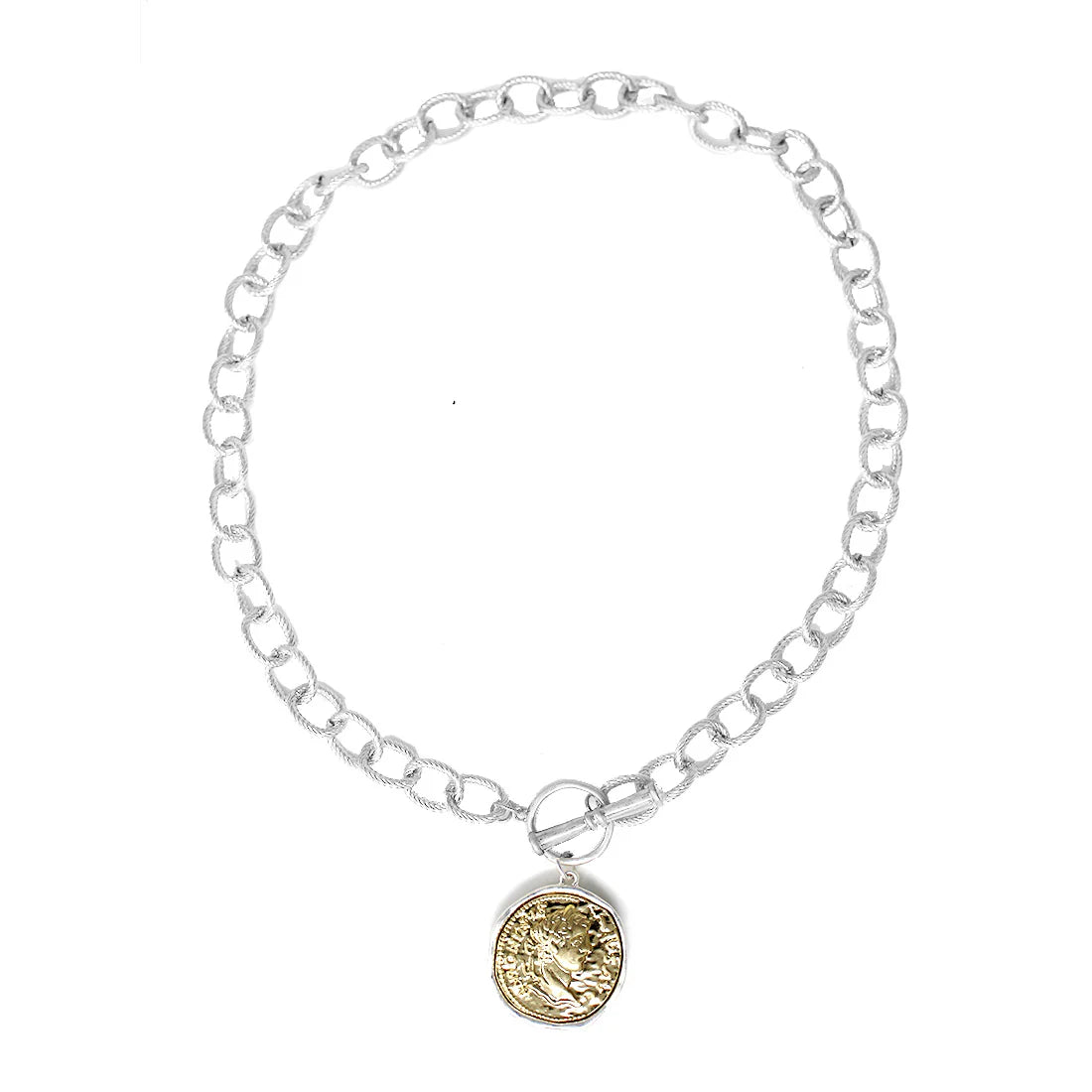 Gold Chain Necklace with Hammered CoinGold/Silver