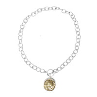 Gold Chain Necklace with Hammered CoinGold/Silver