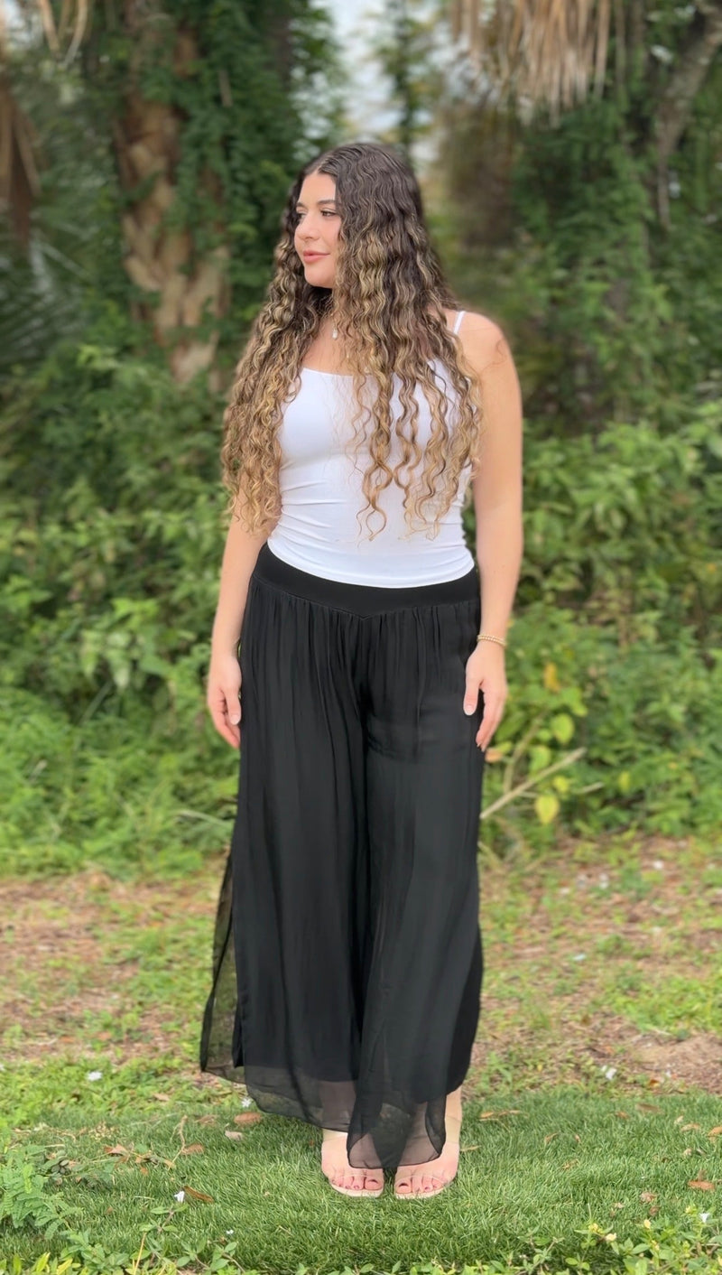 Mira Silk Pants-Black
