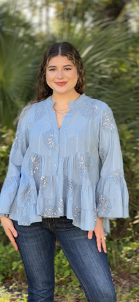 Kit Blouse-Blue/White